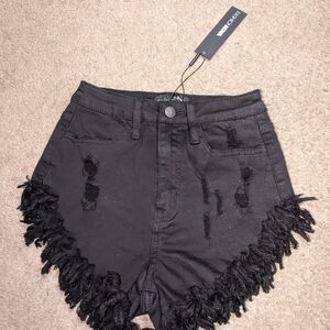 Black Distressed Fringe Shorts